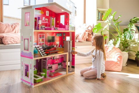 Duży Drewniany Domek Z Windą Dla Lalek - Rezydencja Malibu Ecotoys