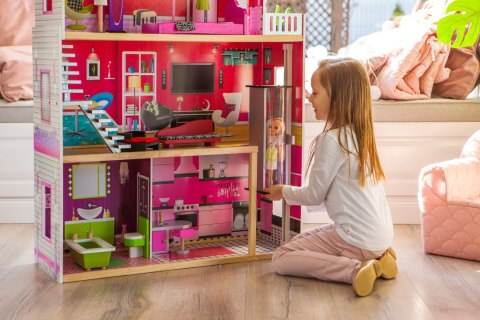 Duży Drewniany Domek Z Windą Dla Lalek - Rezydencja Malibu Ecotoys
