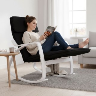 Fotel Bujany Regulowany Podnóżek Biało Czarny Modernhome