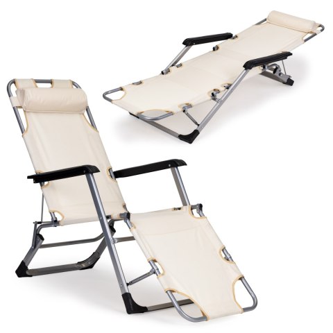 Leżak Fotel Ogrodowy Plażowy Składany 2w1 Leżanka Beżowy Multigarden