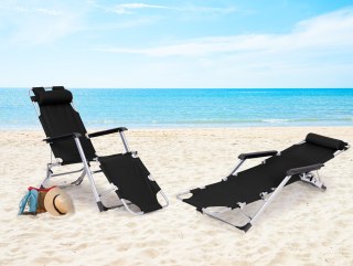 Leżak Fotel Ogrodowy Plażowy Składany 2w1 Leżanka Czarny Multigarden