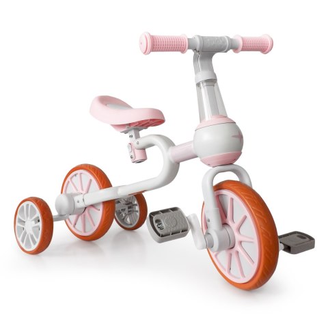 Rower Rowerek Biegowy 4w1 Pedały Kółka Boczne Różowy Ecotoys