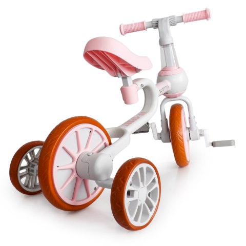 Rower Rowerek Biegowy 4w1 Pedały Kółka Boczne Różowy Ecotoys