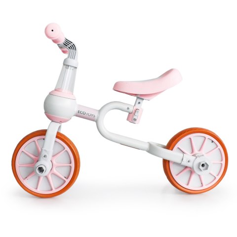 Rower Rowerek Biegowy 4w1 Pedały Kółka Boczne Różowy Ecotoys