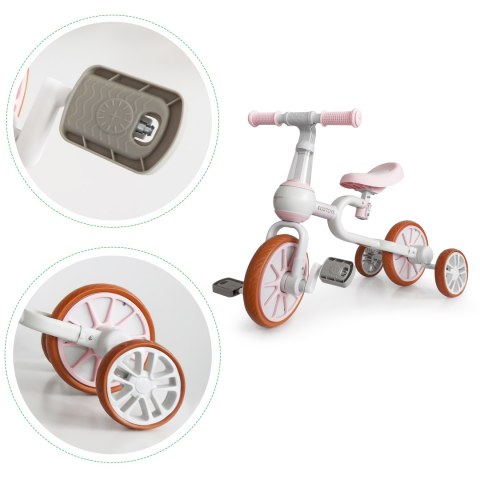 Rower Rowerek Biegowy 4w1 Pedały Kółka Boczne Różowy Ecotoys