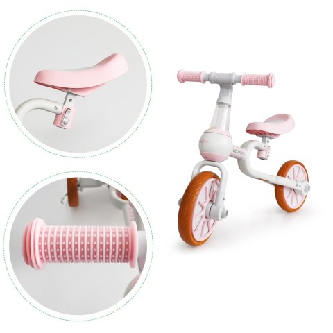 Rower Rowerek Biegowy 4w1 Pedały Kółka Boczne Różowy Ecotoys
