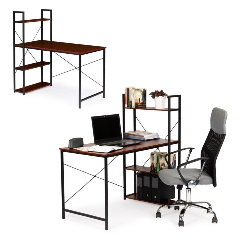 Biurko Komputerowe Drewniane Regał Z Półkami Loft