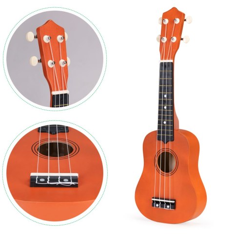 Gitara Ukulele Dla Dzieci Drewniana 4 Struny Nylonowe Ecotoys