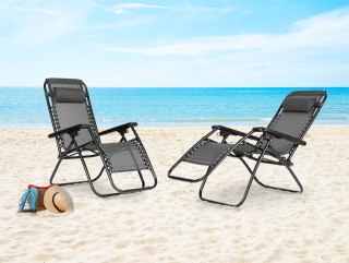 Leżak Fotel Ogrodowy Plażowy Regulowane Oparcie Zero Gravity Multigarden - Szary