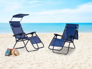 Leżak Ogrodowy Plażowy Regulacja Oparcia Ruchomy Daszek Multigarden - Niebieski