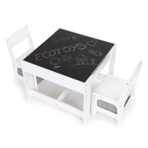 Meble Dla Dzieci Zestaw Drewniany Stół + 2 Krzesła Ecotoys