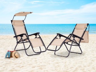 Leżak Ogrodowy Plażowy Regulacja Oparcia Ruchomy Daszek Multigarden - Beżowy