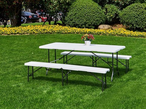 Zestaw Cateringowy Stół Bankietowy 180 Cm 2 Ławki Biały Multigarden