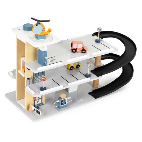 Duży Drewniany Garaż Parking Z Windą + Autka Helikopter Myjnia Ecotoys