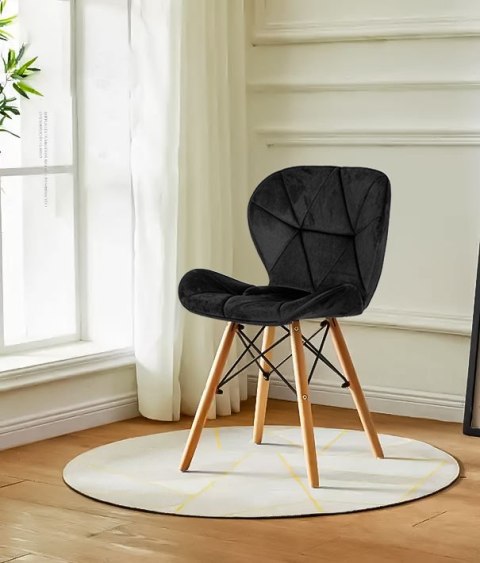 Komplet 4 Krzeseł Welurowych Do Jadalni I Salonu Czarne Modernhome