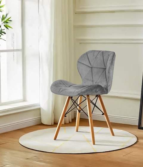 Komplet 4 Krzeseł Welurowych Do Jadalni I Salonu Szare Modernhome