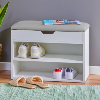 Szafka Na Buty Z Otwieranym Siedziskiem 2 Półki Biała Modernhome