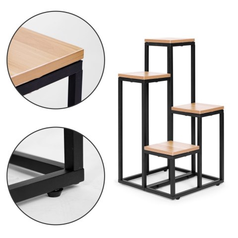 Kwietnik Regał Na Kwiaty Ozdoby 4 Półki Metal Mdf Jasny Orzech Modernhome