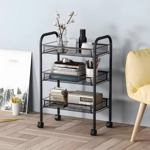 Metalowy Regał Mobliny Łazienkowy Z 3 Półkami Kółka Czarny Modernhome