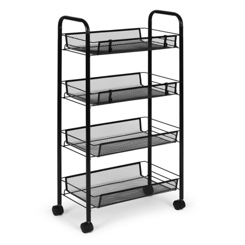 Metalowy Regał Mobliny Łazienkowy Z 4 Półkami Kółka Czarny Modernhome