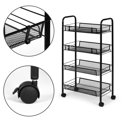 Metalowy Regał Mobliny Łazienkowy Z 4 Półkami Kółka Czarny Modernhome