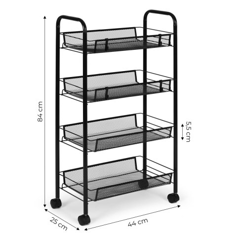 Metalowy Regał Mobliny Łazienkowy Z 4 Półkami Kółka Czarny Modernhome
