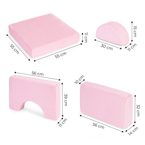 Sofa Składana Modułowa Dla Dzieci Duża 2-Osobowa Diy 10 Miękkich Poduch - Różowa Ecotoys