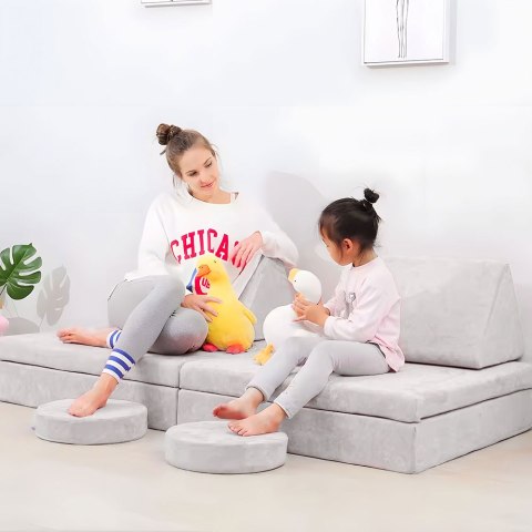 Sofa Składana Modułowa Dla Dzieci Duża 2-Osobowa Diy 10 Miękkich Poduch - Szara Ecotoys