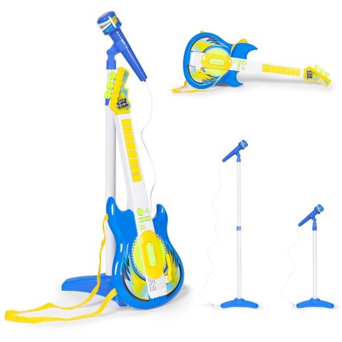 Zestaw Gitara Elektryczna Mikrofon Statyw Dla Dzieci Mp3 - Niebieska