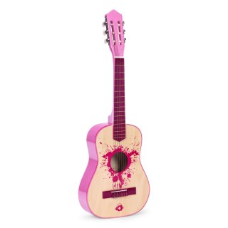 Gitara Dla Dzieci Różowa Duża - 30 Drewniana 6 Strun Metalowe I Nylonowe Ecotoys
