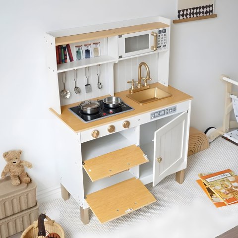 Kuchnia Dla Dzieci Z Dźwiękami I Led Drewniana Duża Otwierane Szafki 7 Akcesoriów Ecotoys