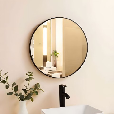 Okrągłe Lustro Ścienne 80 Cm Wiszące Nowoczesne Czarna Rama Aluminium Modernhome