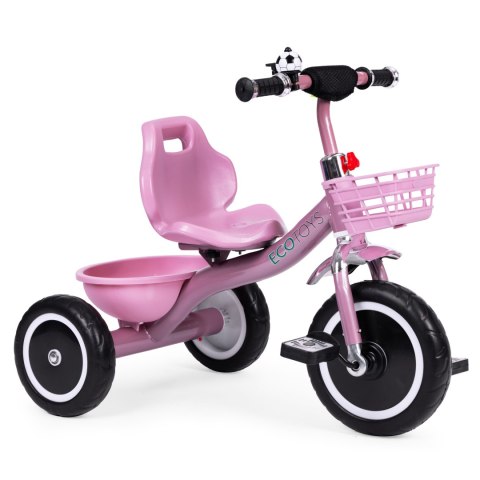 Rowerek Trójkołowy Antypoślizgowe Uchwyty Dzwonek Koszyk Różowy Ecotoys