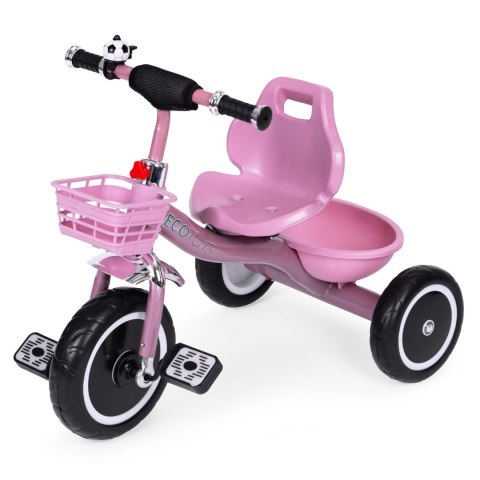 Rowerek Trójkołowy Antypoślizgowe Uchwyty Dzwonek Koszyk Różowy Ecotoys