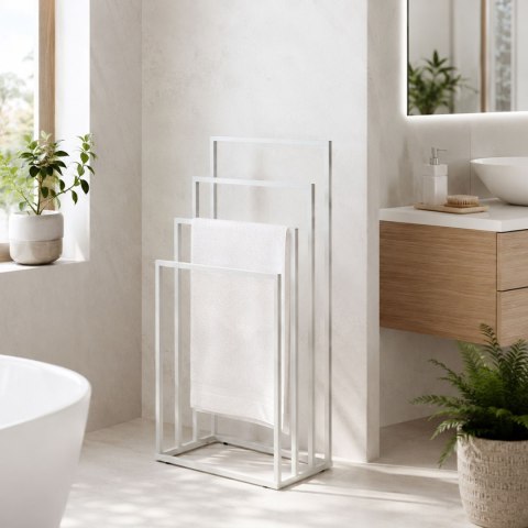 Stojak Na Ręczniki Wolnostojący Metalowy 4 Ramiona Biały