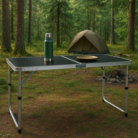 Stolik Turystyczny Składany 120x60 Cm Czarny Blat Kempingowy