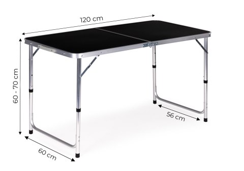 Stolik Turystyczny Składany 120x60 Cm Czarny Blat Kempingowy