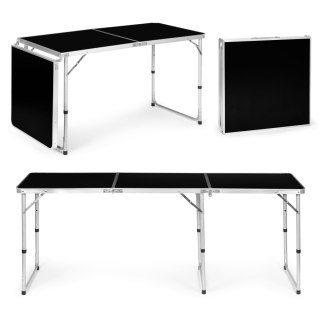 Stolik Turystyczny Składany Czarny Blat 180x60 Cm Regulowana Wysokość