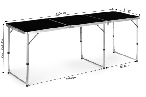 Stolik Turystyczny Składany Czarny Blat 180x60 Cm Regulowana Wysokość