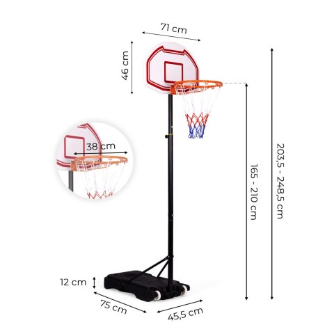 Kosz Do Koszykówki Regulowany 210 Cm Wolnostojący Tablica Obręcz