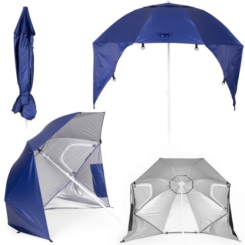 Parasol Plażowy 2w1 Regulowany 125-200 Cm Niebieski