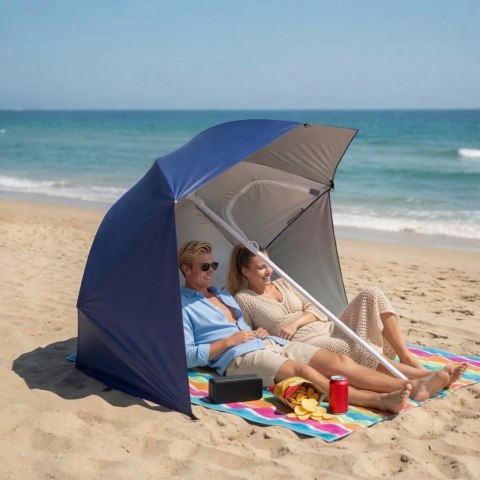 Parasol Plażowy 2w1 Regulowany 125-200 Cm Niebieski