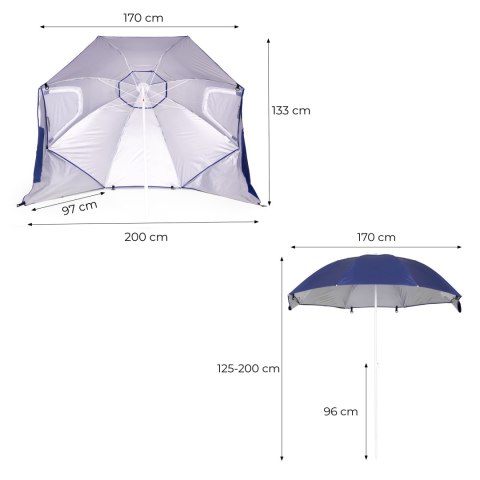 Parasol Plażowy 2w1 Regulowany 125-200 Cm Niebieski