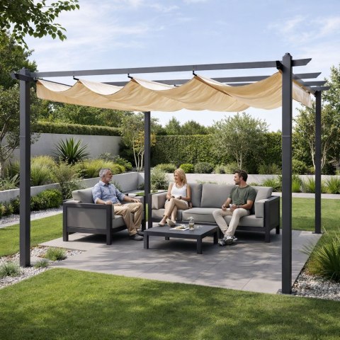 Pergola Ogrodowa Tarasowa 3x4 M Stalowa Altana Zadaszenie Beżowa