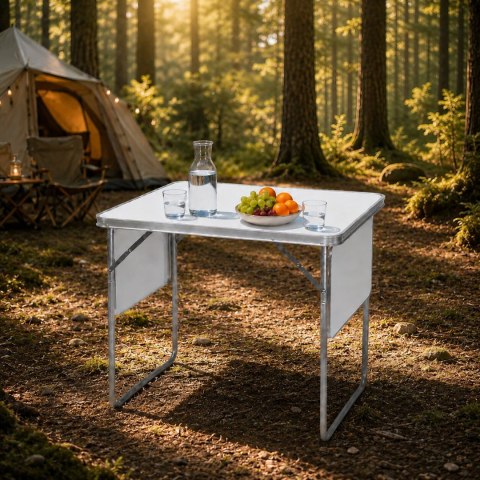Stolik Turystyczny Składany 120x60 Cm 2 Półki Biały