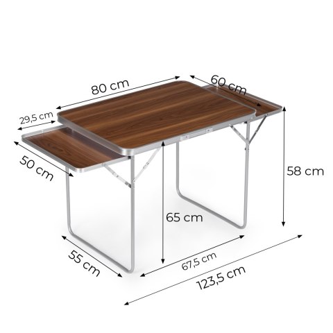 Stolik Turystyczny Składany 120x60 Cm Z Dwiema Półkami Brązowy