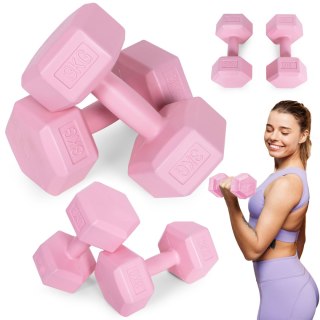 Hantle Sześciokątne Zestaw 2x3 Kg Ciężarki Do Ćwiczeń Obciążniki Fitness Różowe Modernhome