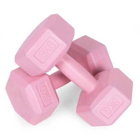 Hantle Sześciokątne Zestaw 2x3 Kg Ciężarki Do Ćwiczeń Obciążniki Fitness Różowe Modernhome
