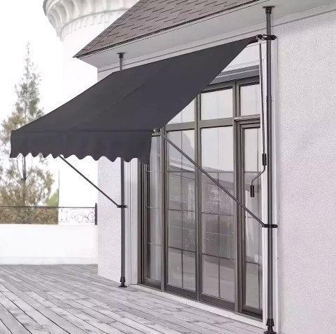 Markiza Przeciwsłoneczna Balkonowa 300x120 Cm Regulacja Wysokości Wodoodporna Korbka Ręczna Szara Multigarden