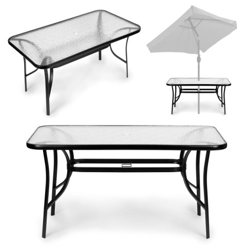 Stół Ogrodowy 160x90 Cm Szkło Hartowane Duży Blat Na Taras Ogród Otwór Na Parasol Multigarden